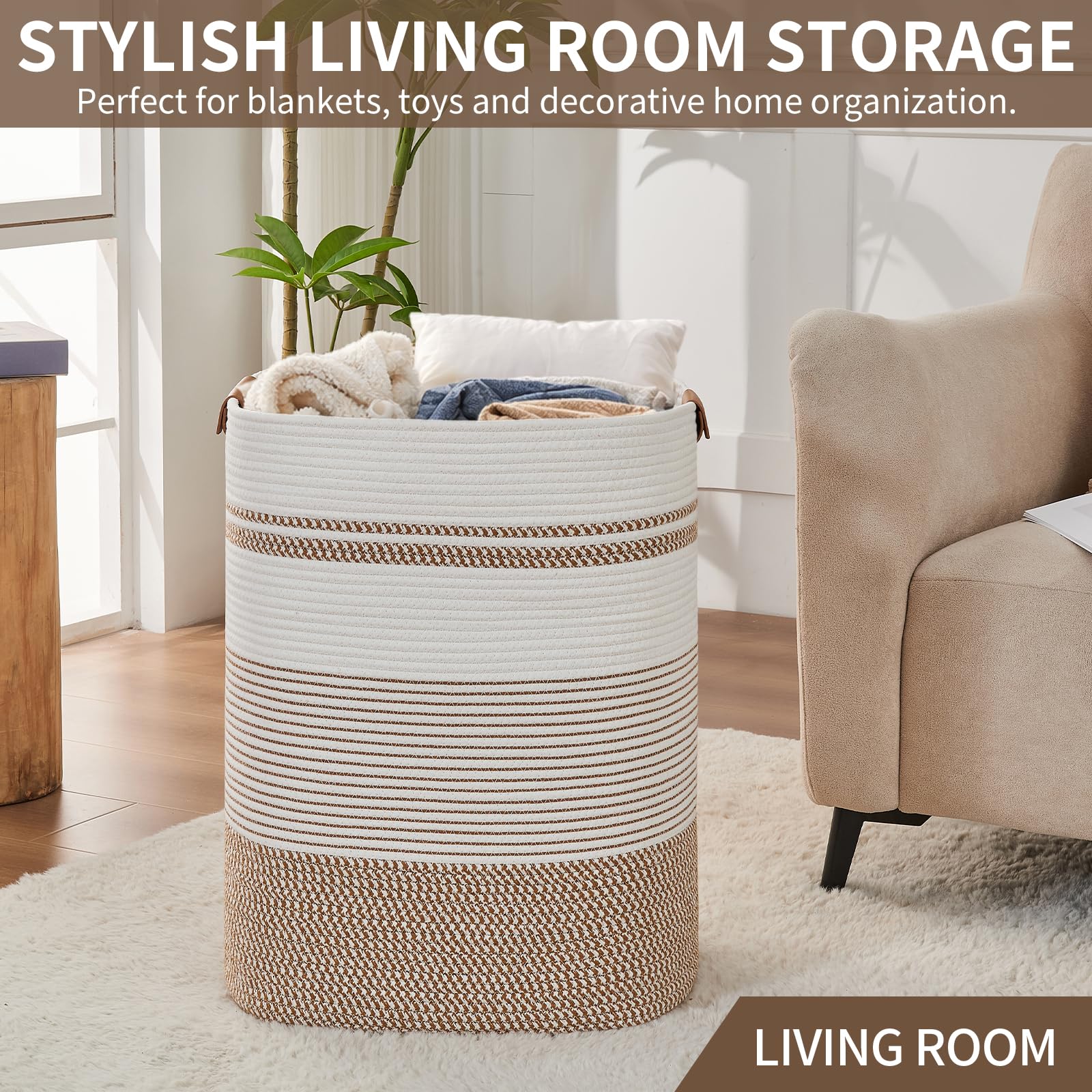 AINUOQI storage basket in living room — versatile for toys, laundry, or blankets.