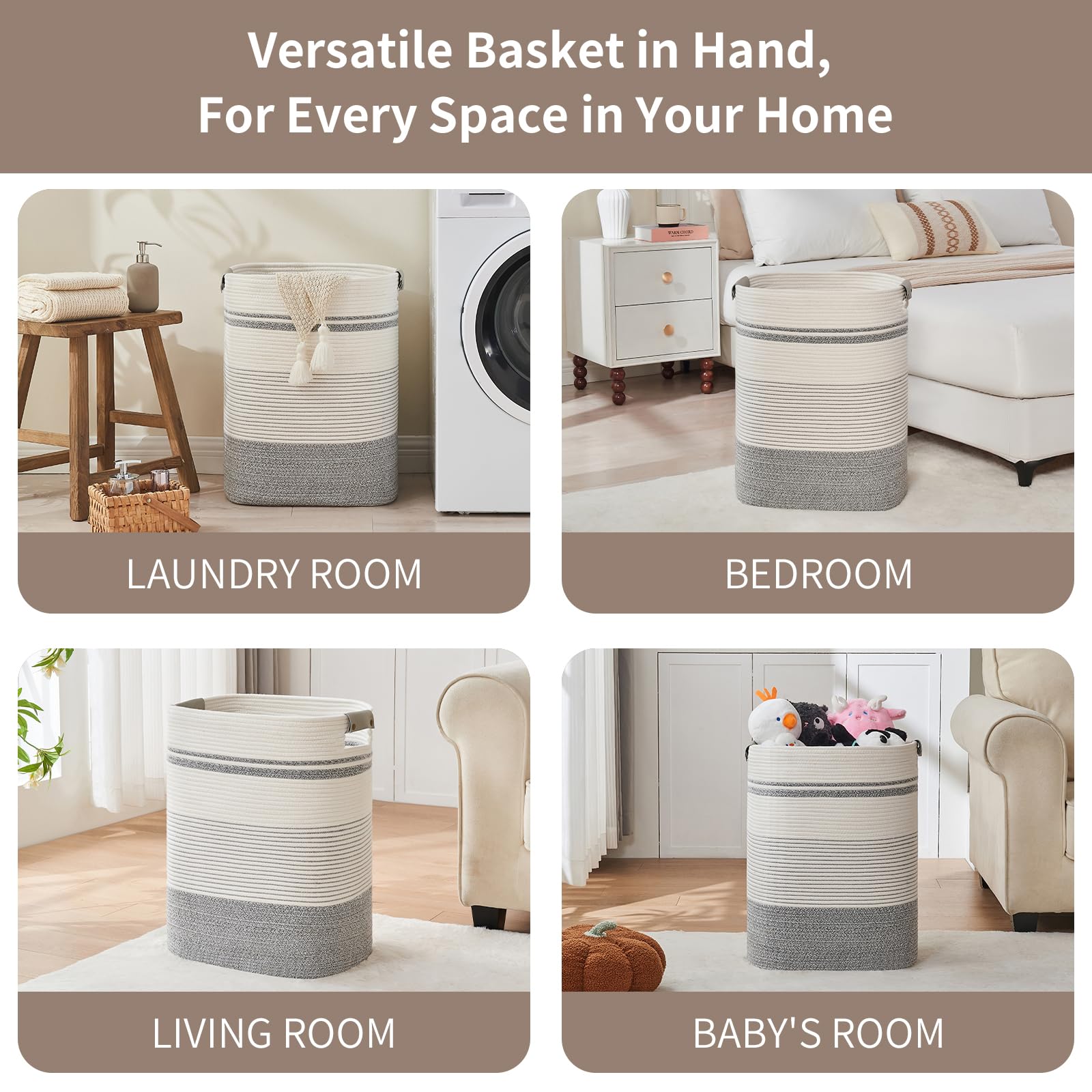 AINUOQI tall basket keeps blankets visible while neatly tucked away