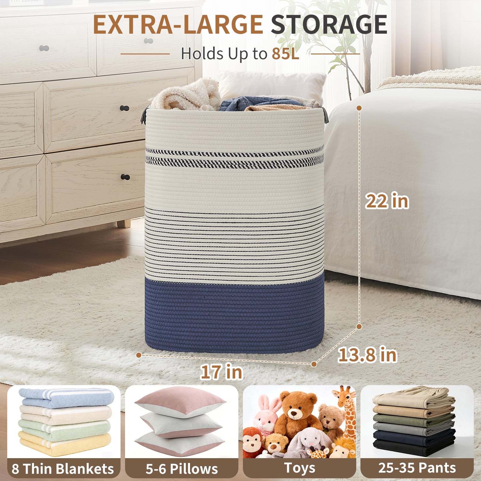 AINUOQI tall laundry hamper with 17x13-8x22in dimensions keeps laundry contained.