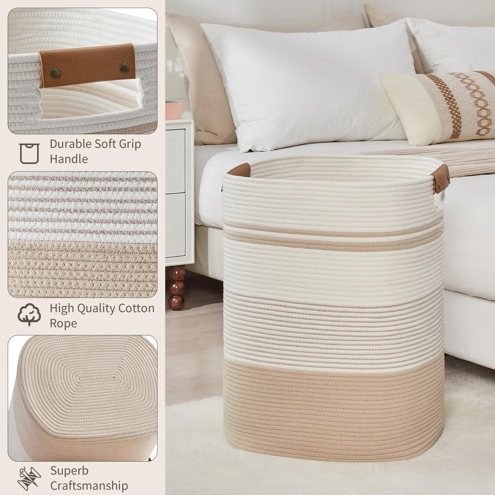 AINUOQI woven laundry hamper decorative storage for blankets or toys