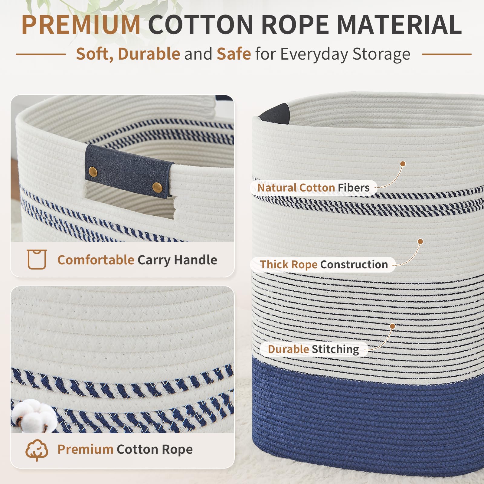 AINUOQI woven rope design adds decorative storage to living spaces.
