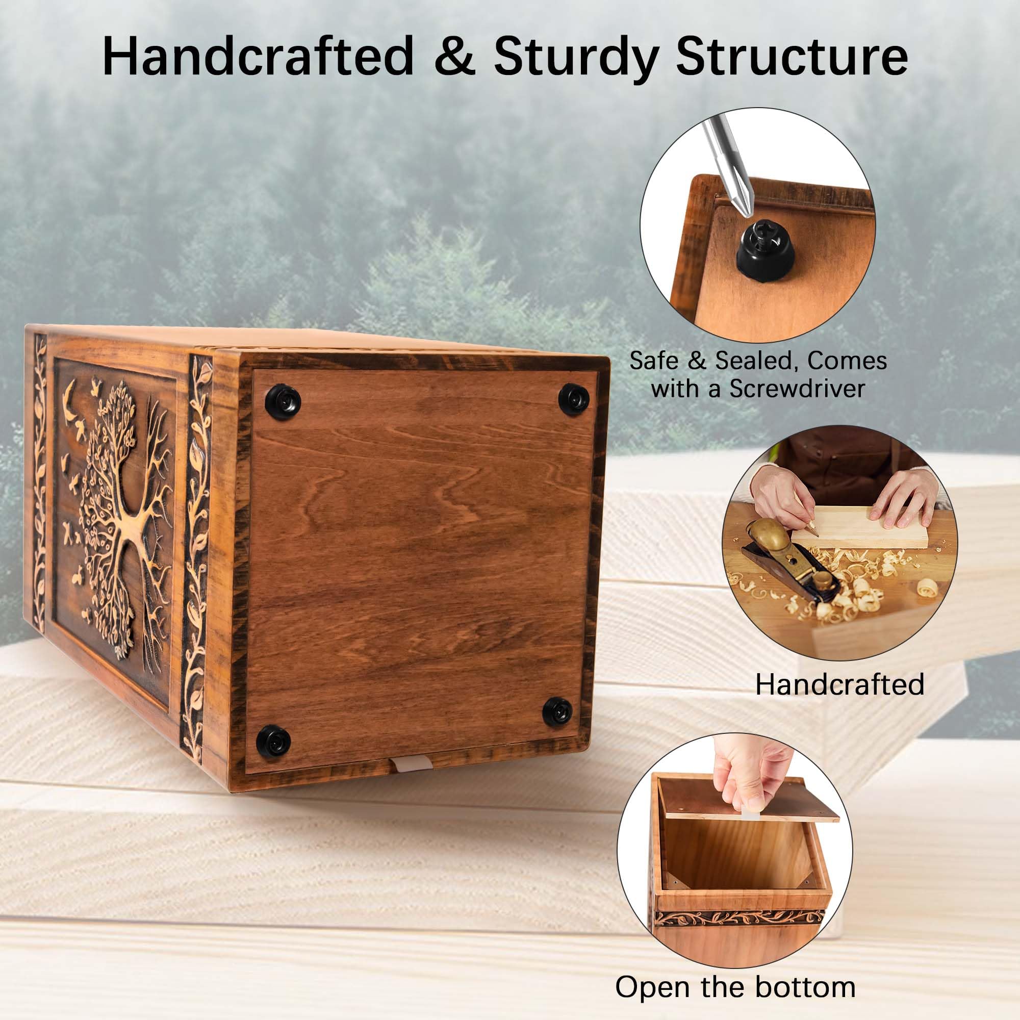Aioguisn wooden cremation urn bottom screws secure ashes safely for a reliable seal