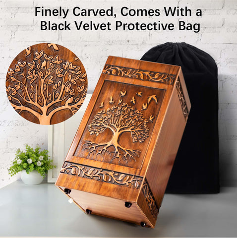 Aioguisn wooden cremation urn with satin bag protects exterior during shipping