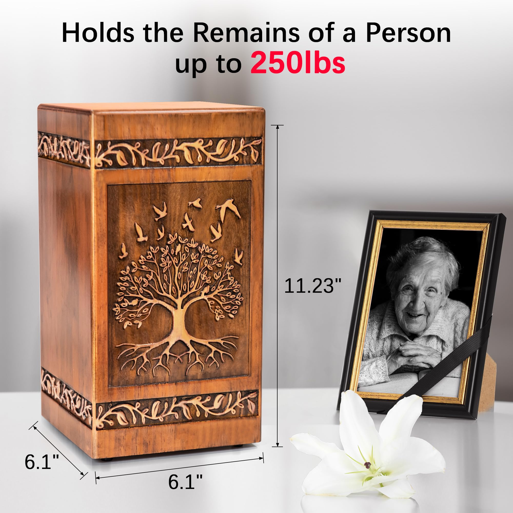 Aioguisn wooden cremation urn side profile shows smooth finish and durable construction
