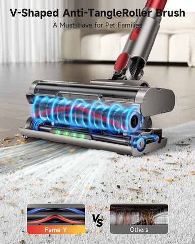 AIPOWAY anti-tangle floor brush handles pet hair smoothly