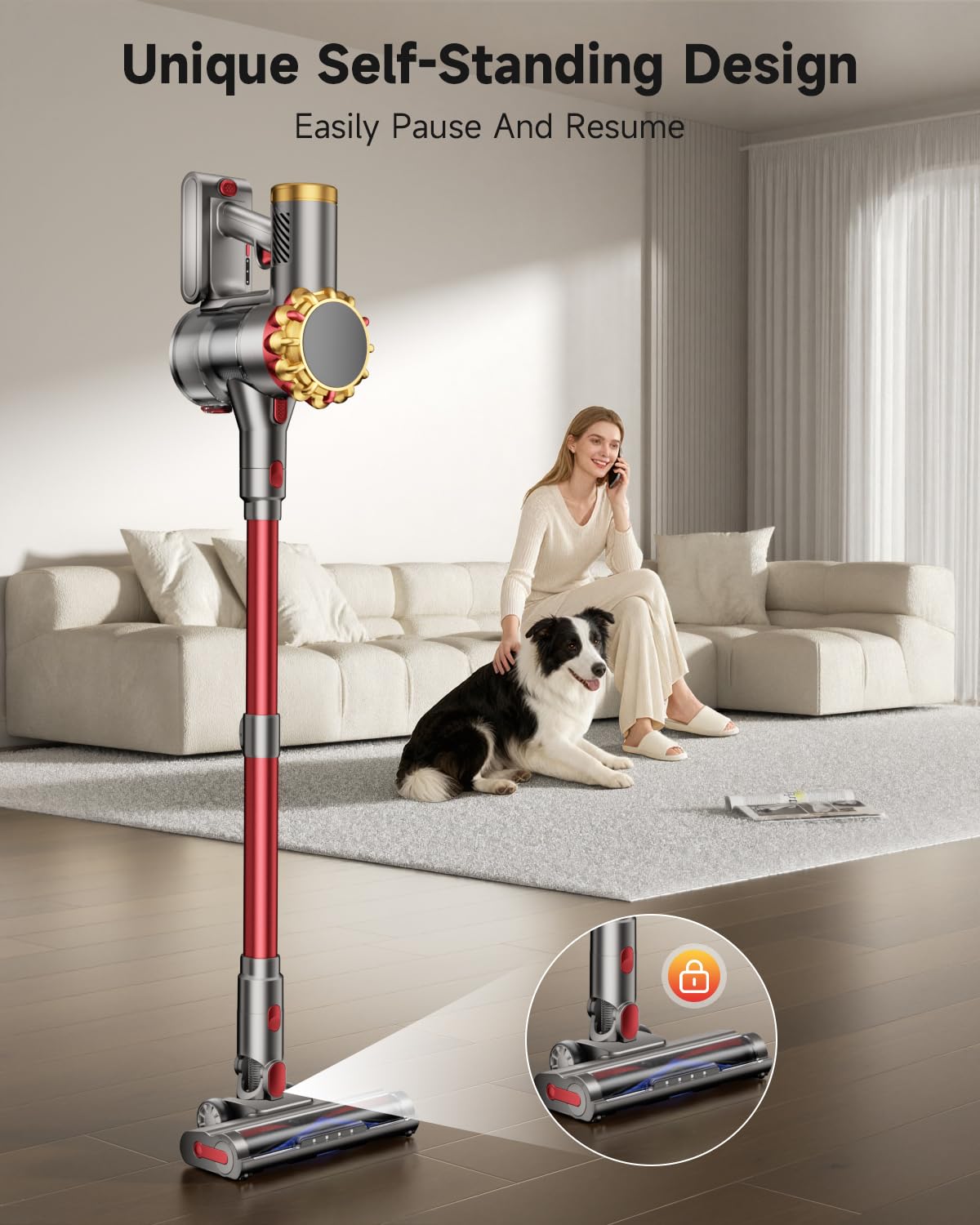 AIPOWAY LED display indicates suction and battery status at a glance