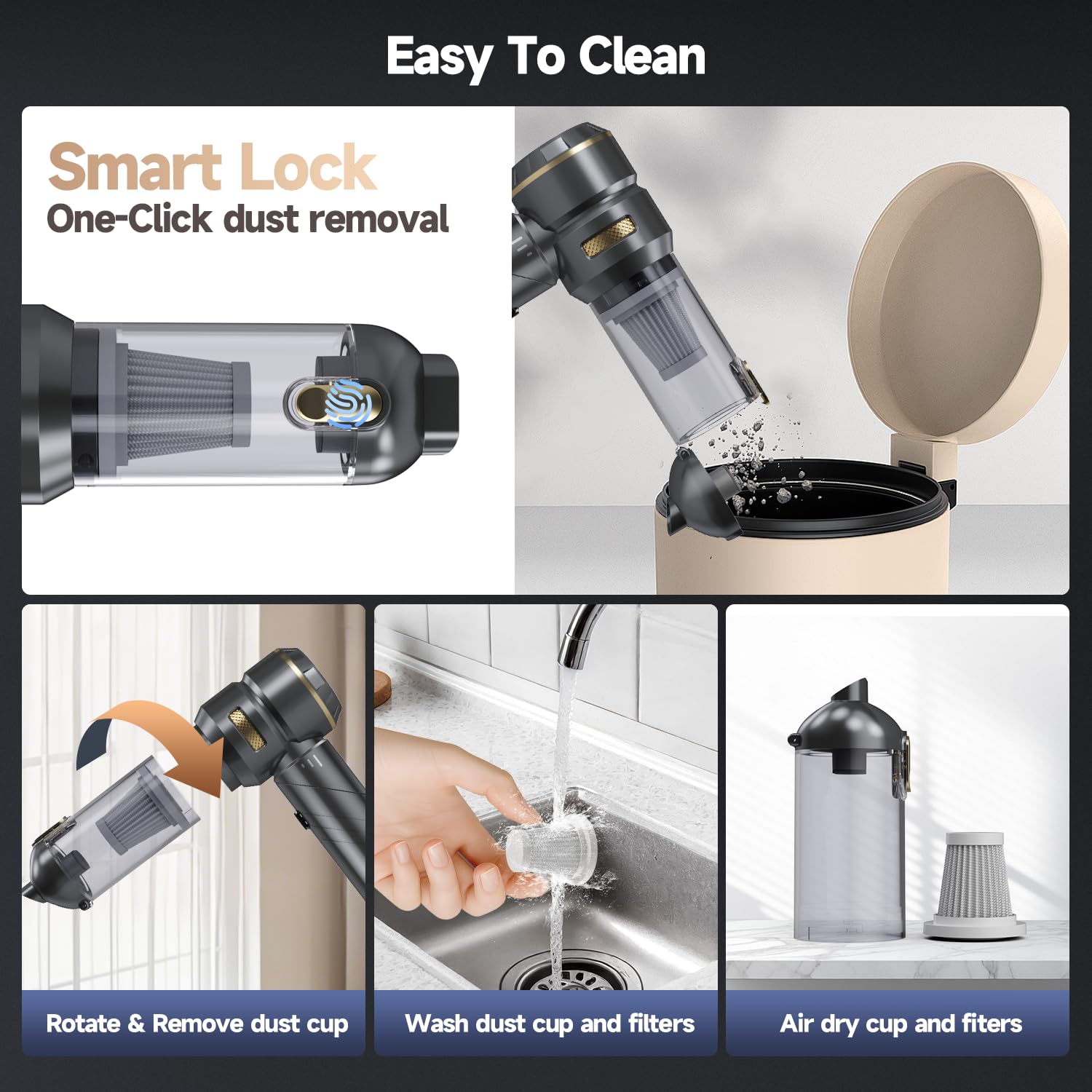 AIPROIN 400ml dust cup lets you monitor debris.