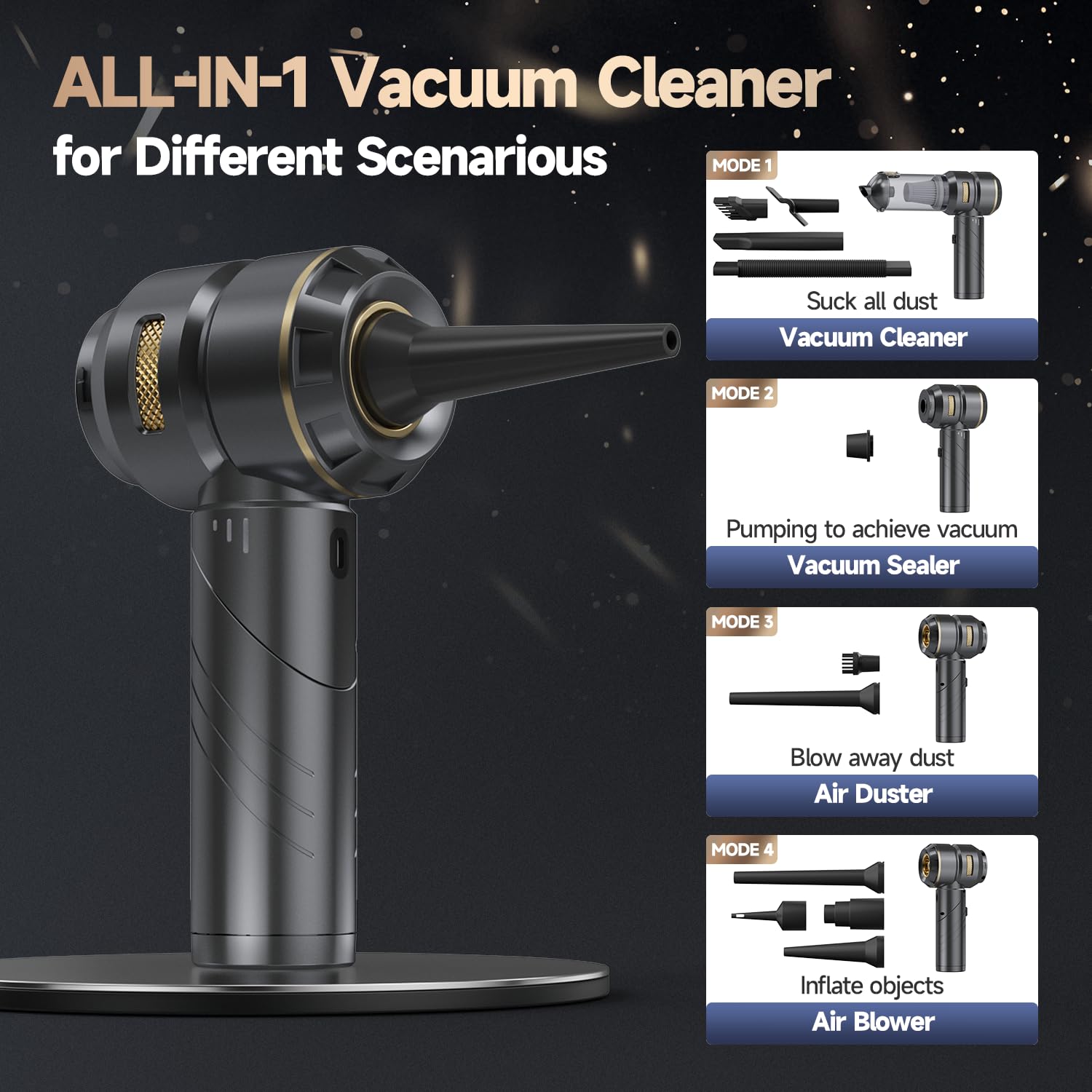 AIPROIN handheld vacuum includes blower and inflate functions.