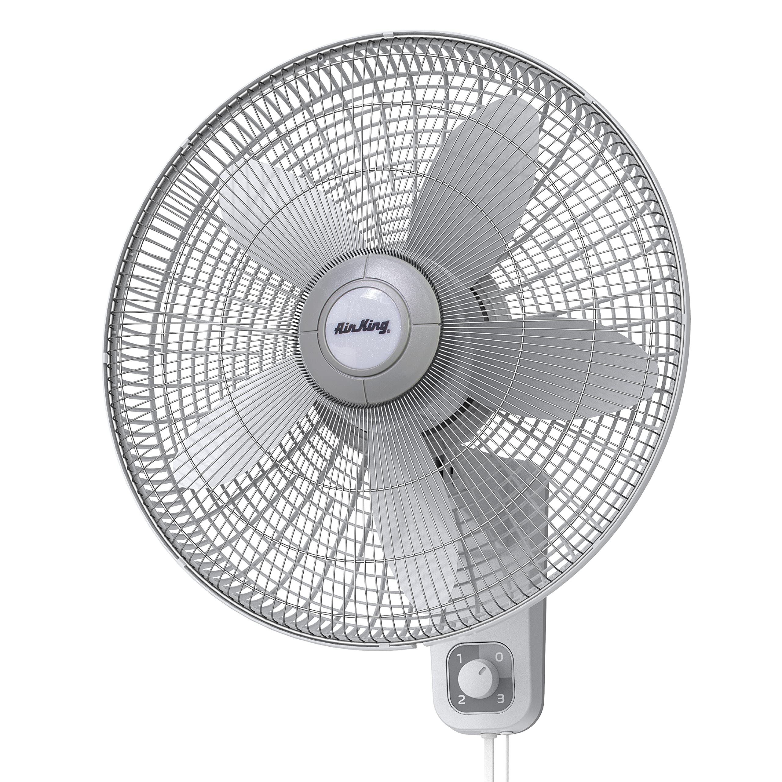 Air King 9018 front view of the oscillating 18-inch wall fan for compact spaces
