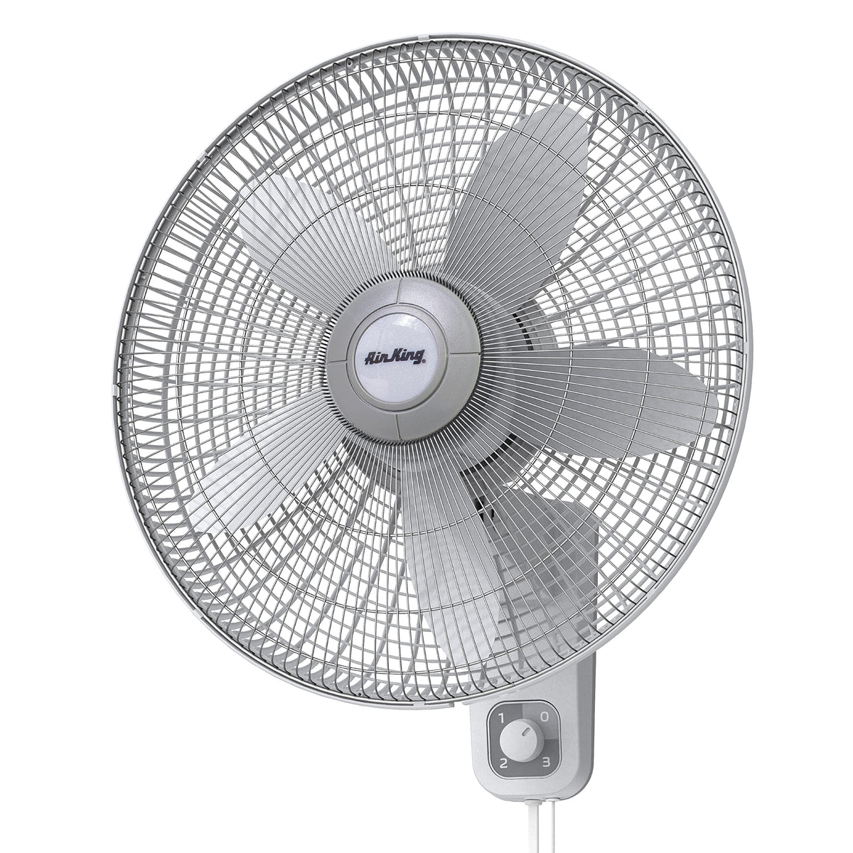 Air King 9018 front view of the oscillating 18-inch wall fan for compact spaces