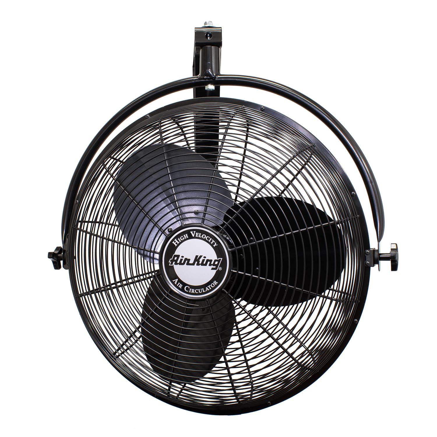 Air King 9020 wall-mount fan shown in industrial space for space-saving cooling.