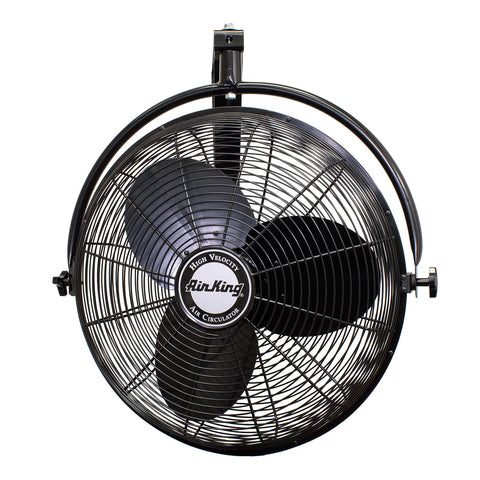 Air King 9020 wall-mount fan shown in industrial space for space-saving cooling.