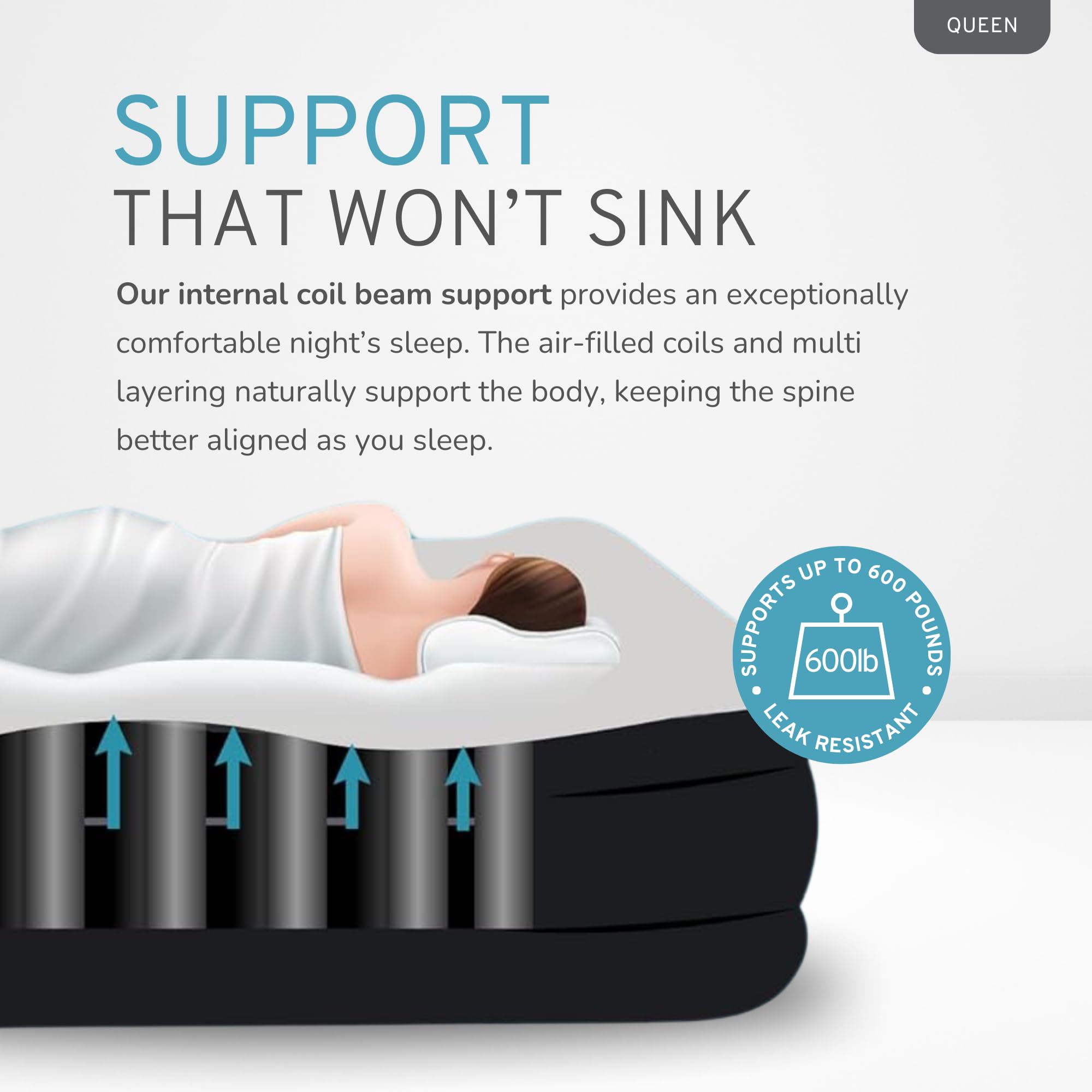 Air Tuff 20in coil-beam support provides balanced comfort and stability