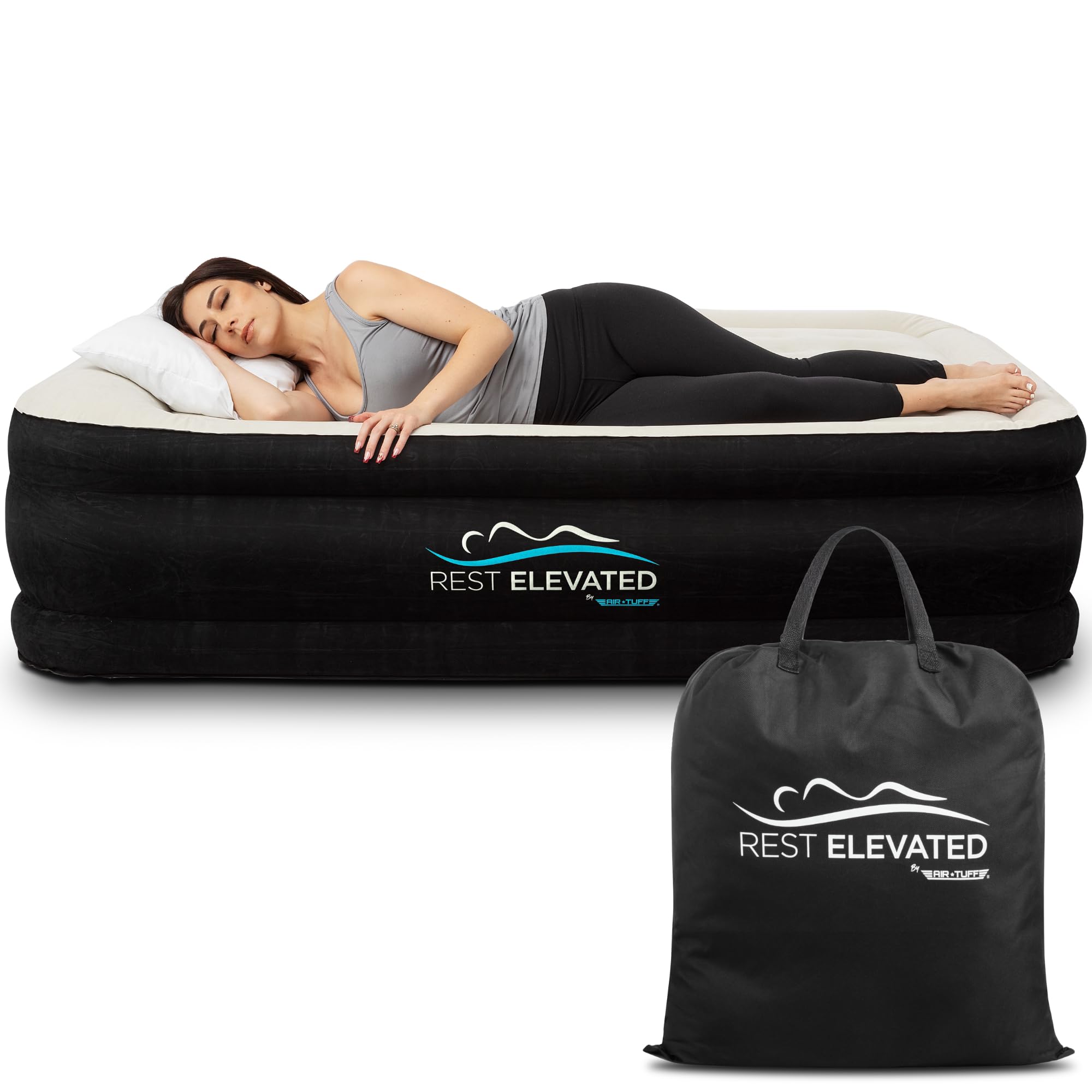 Air Tuff RestElevated pillow-top queen offers plush comfort for guests
