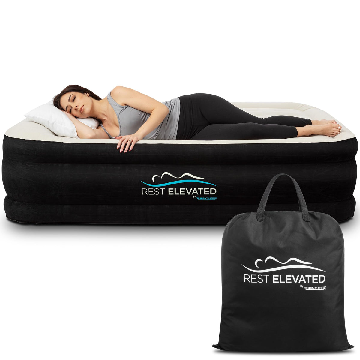 Air Tuff RestElevated pillow-top queen offers plush comfort for guests