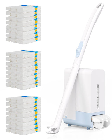 Air U+ disposable toilet brush wand for quick scrubbing and flushable disposal.
