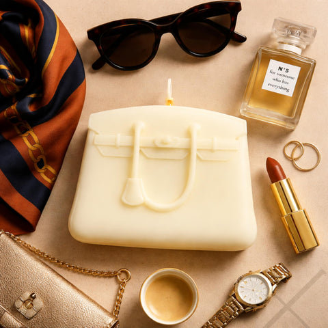 Air WAX handbag candle closeup fragrance highlights premium soy-beeswax blend.