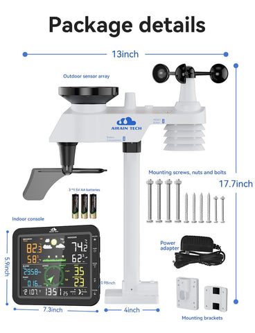 Airain Tech weather station packaging contents for quick setup
