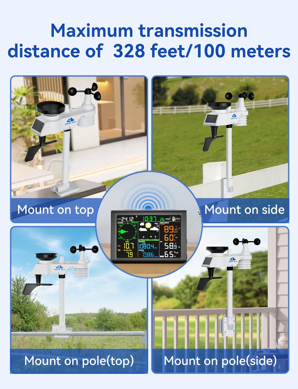 AIRAIN TECH wind speed and direction indicator on color LCD.