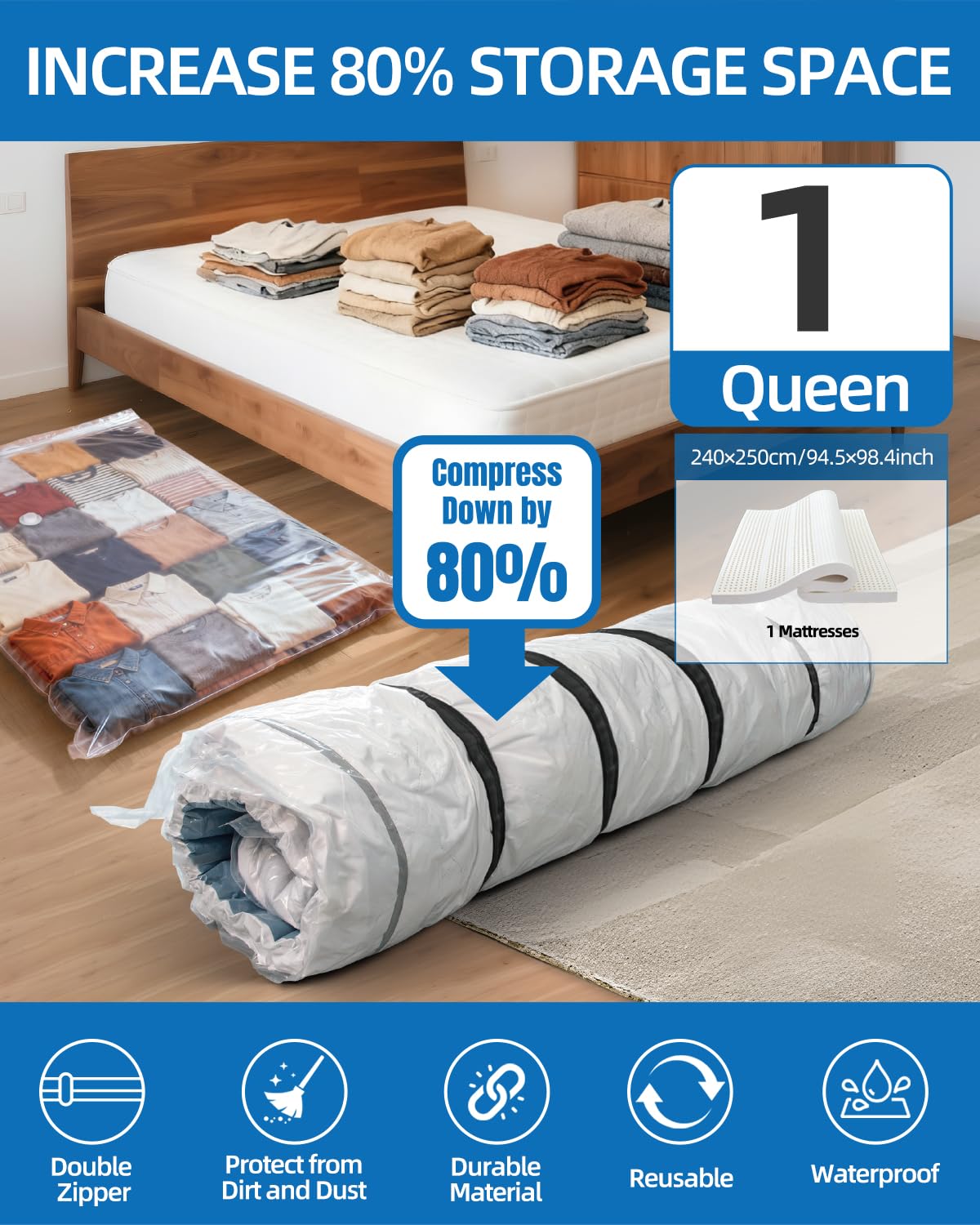 AirBaker memory-foam compression bag demonstrates tight packing for moving.