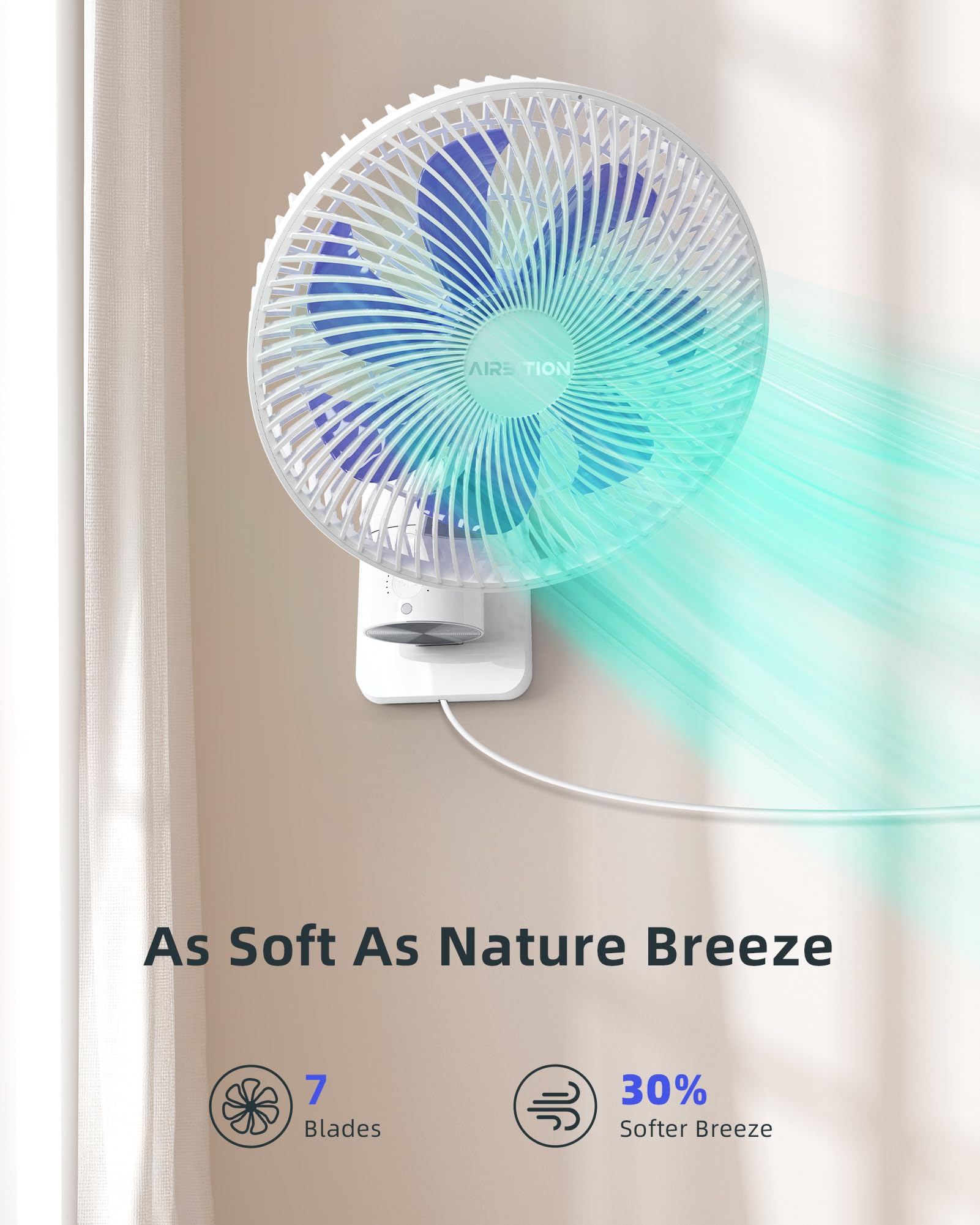Airbition wall mount fan with remote control provides convenient airflow in RVs and garages.