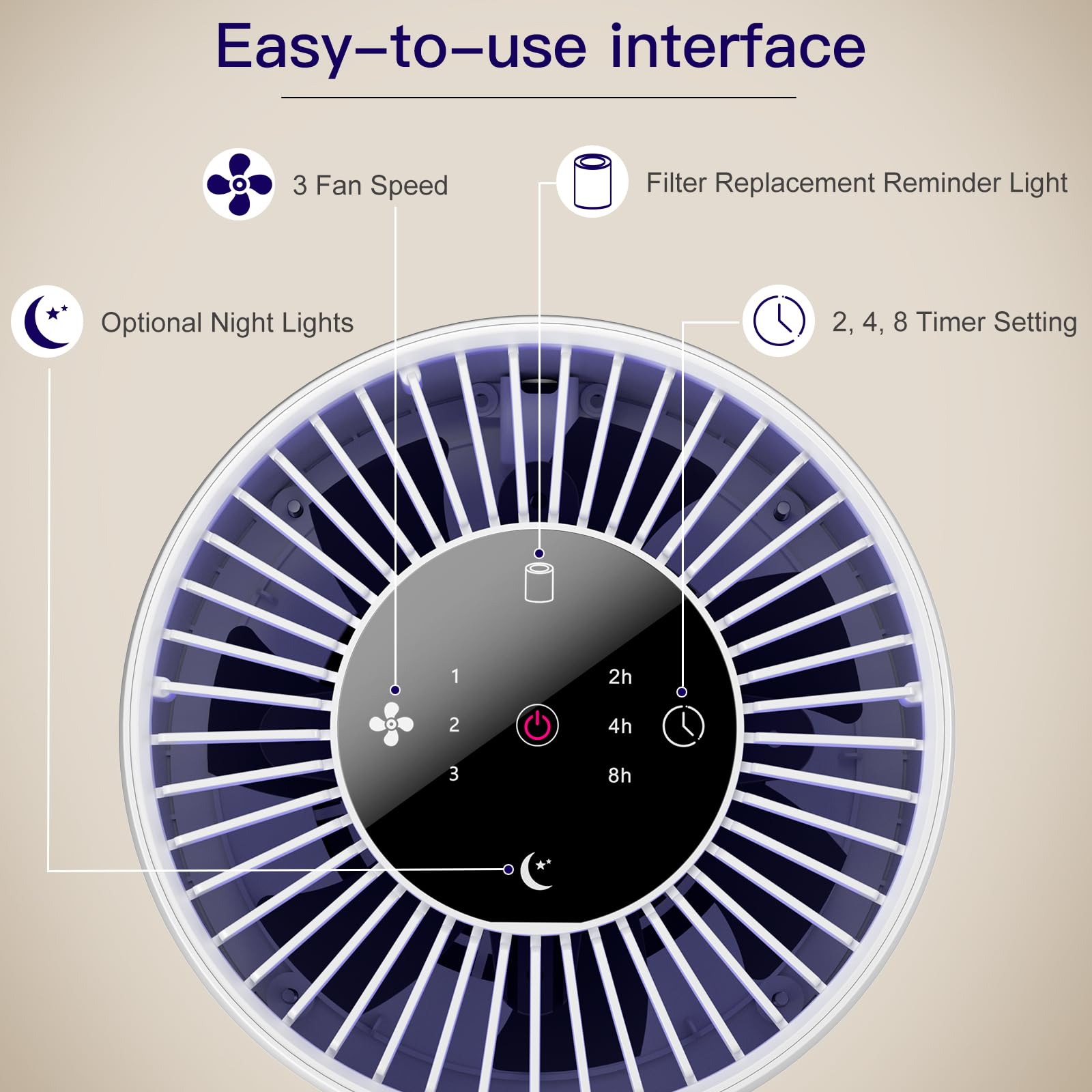 Aircillin 360-degree intake promotes even air purification in small rooms.