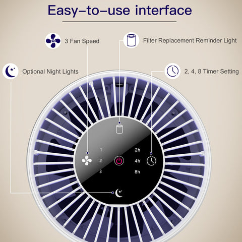Aircillin 360-degree intake promotes even air purification in small rooms.