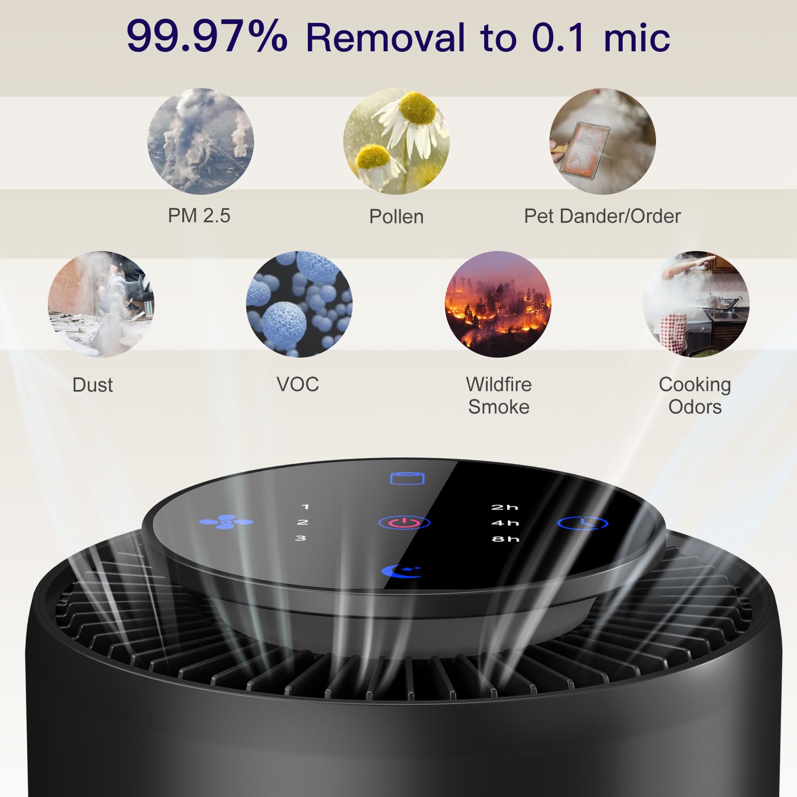 Aircillin 2-Pack purifier showcasing 360-degree intake for fast room purification.