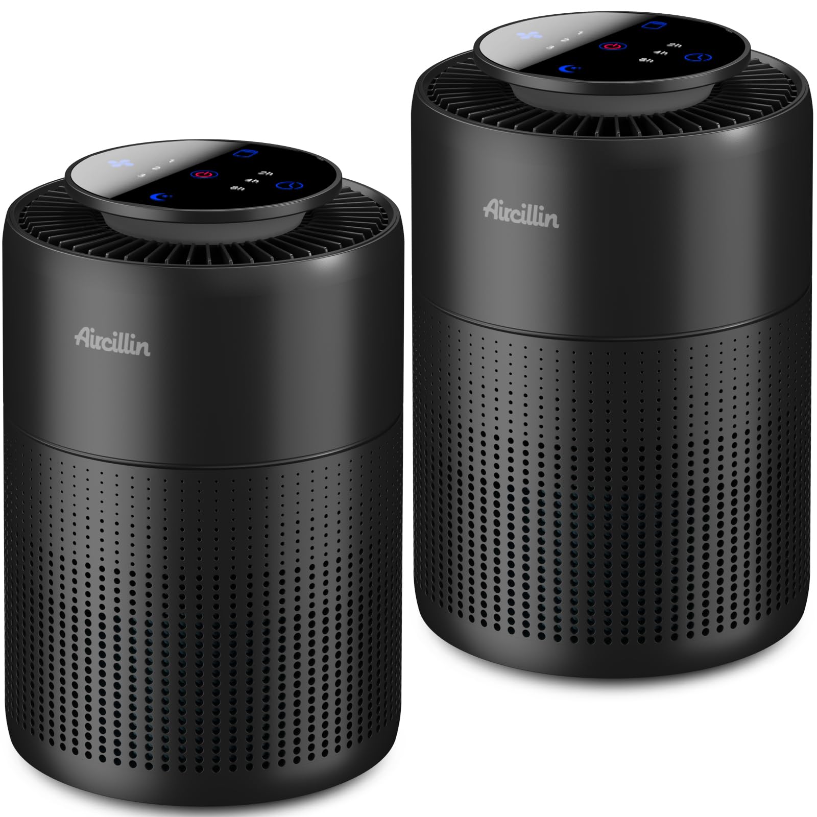 Aircillin 2-Pack purifier front view showing compact design for small spaces.