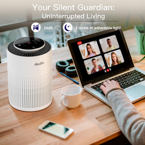 Aircillin night-light mode displays ambient lighting for cozy evenings.