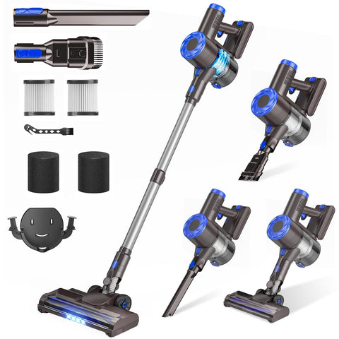 AIRDIYA cordless vacuum with 40KPa suction captures pet hair on hard floors for quick cleanup