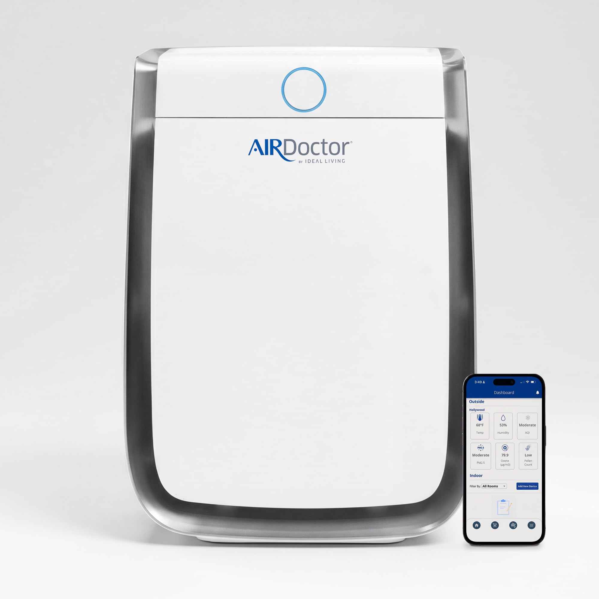 AirDoctor AD3500 front view demonstrates clean air for bedrooms.