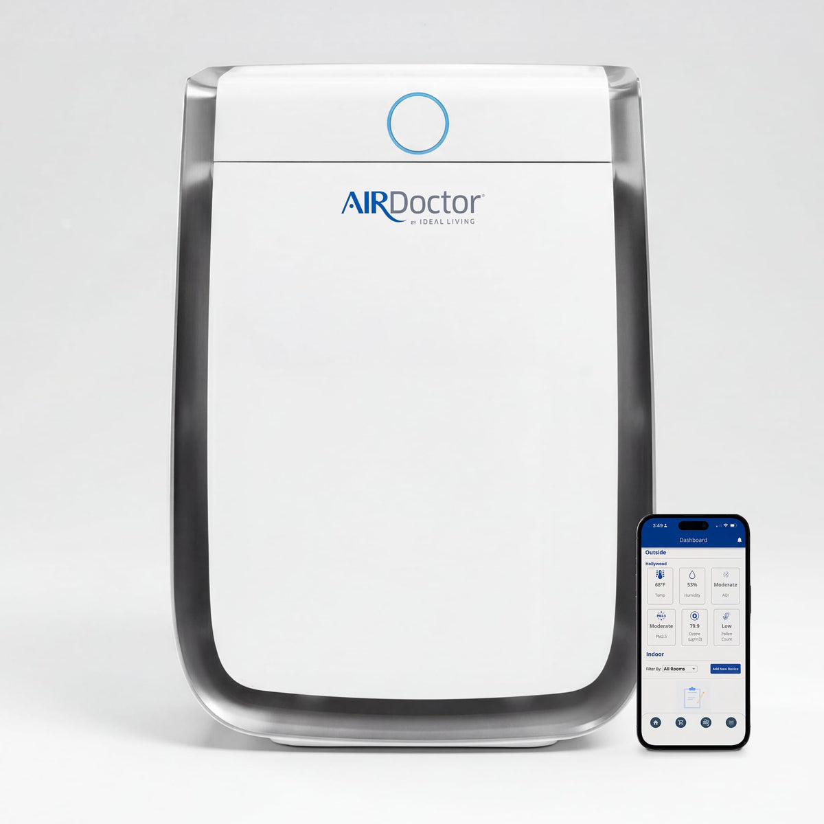 AirDoctor AD3500 front view demonstrates clean air for bedrooms.