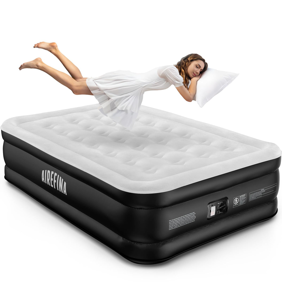 Airefina full-size air mattress with built-in pump ready for quick setup