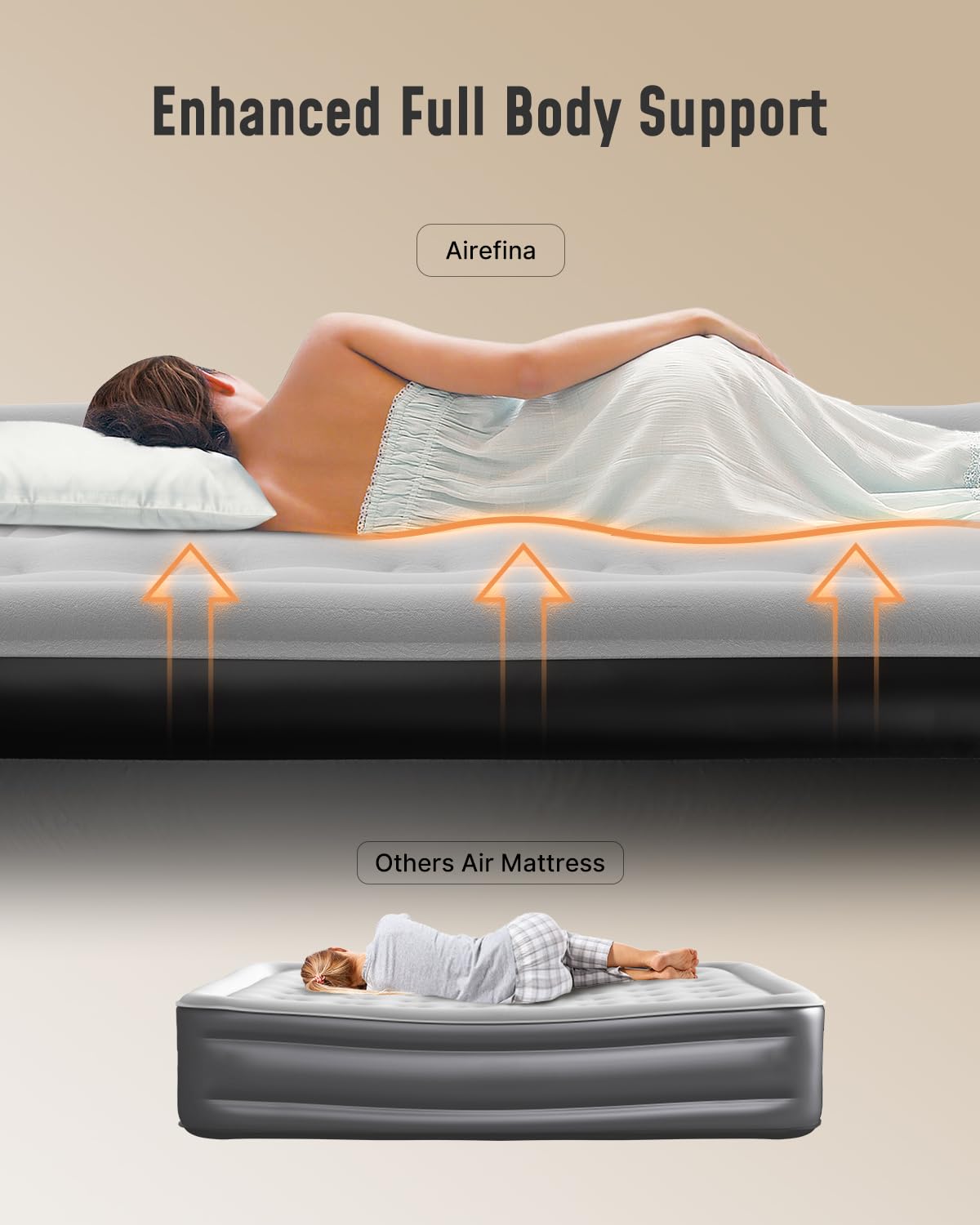 Airefina air mattress in a guest room setup for hosting