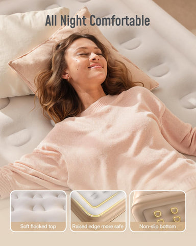 Airefina waterproof flocked top offers quiet, skin-friendly overnight comfort.