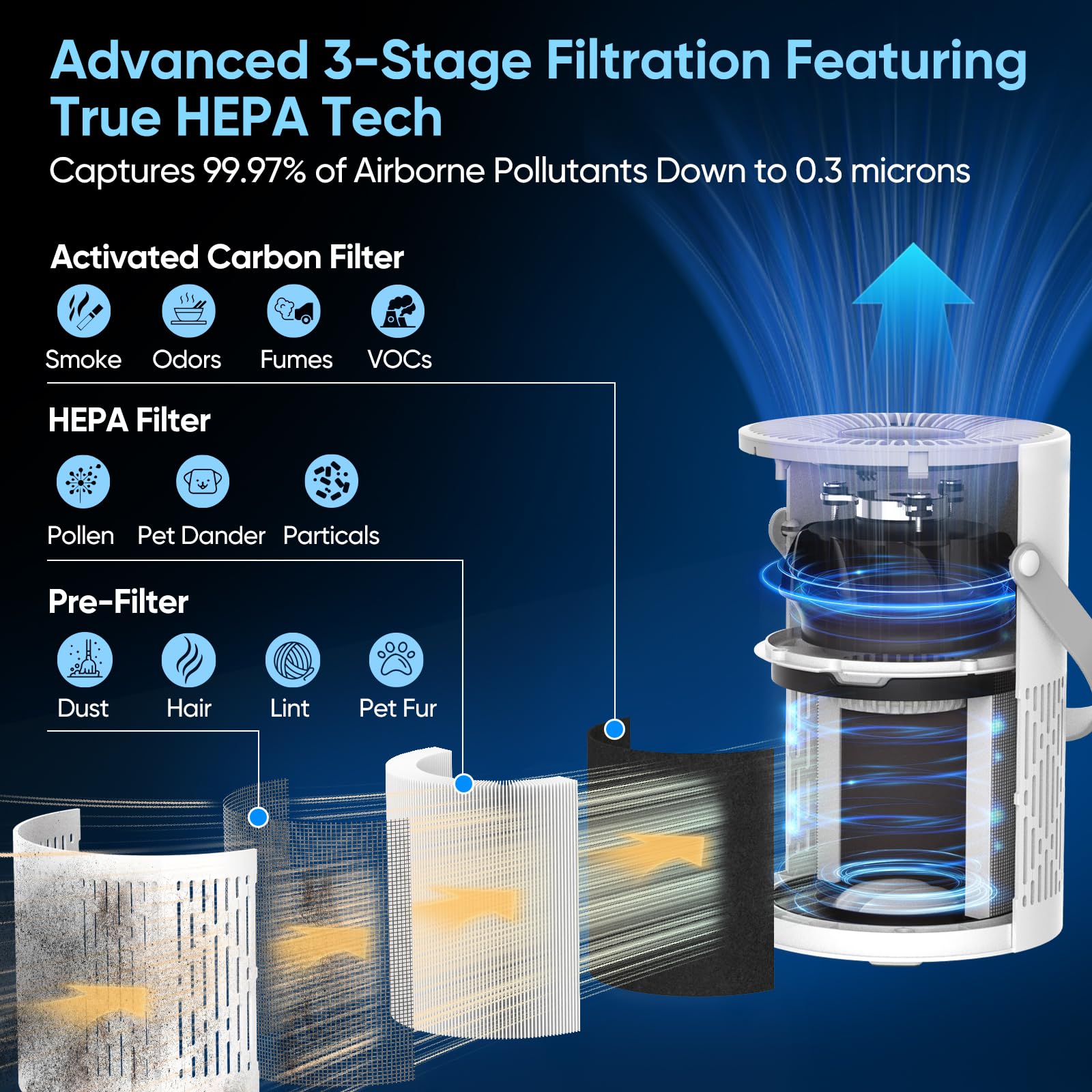 AirHub 360° air intake design surrounds the room for even purification