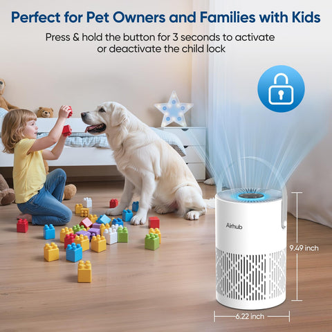 AirHub activated carbon filter reducing odors and smoke in a living space