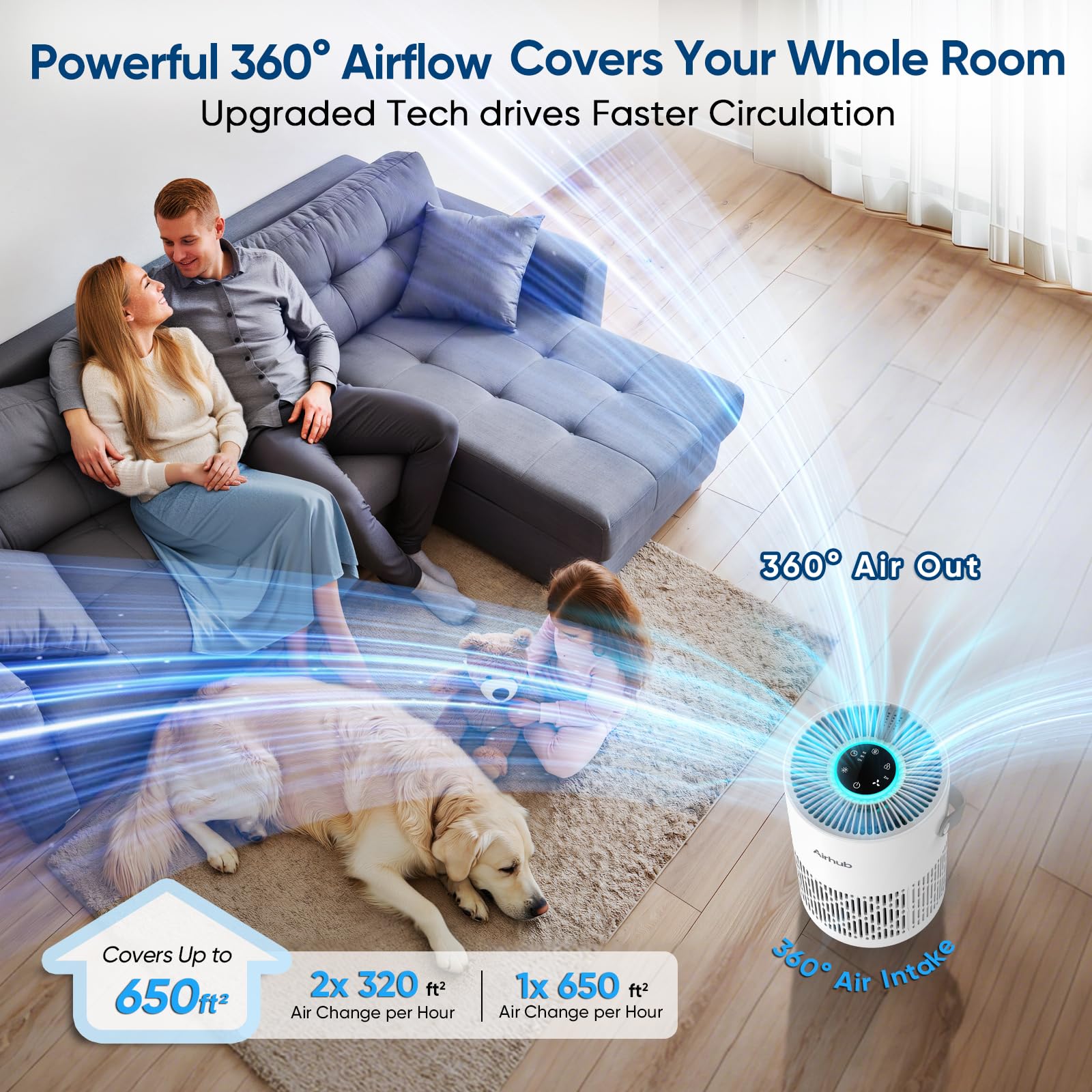 AirHub air purifier in Sleep Mode with lights off for an undisturbed night