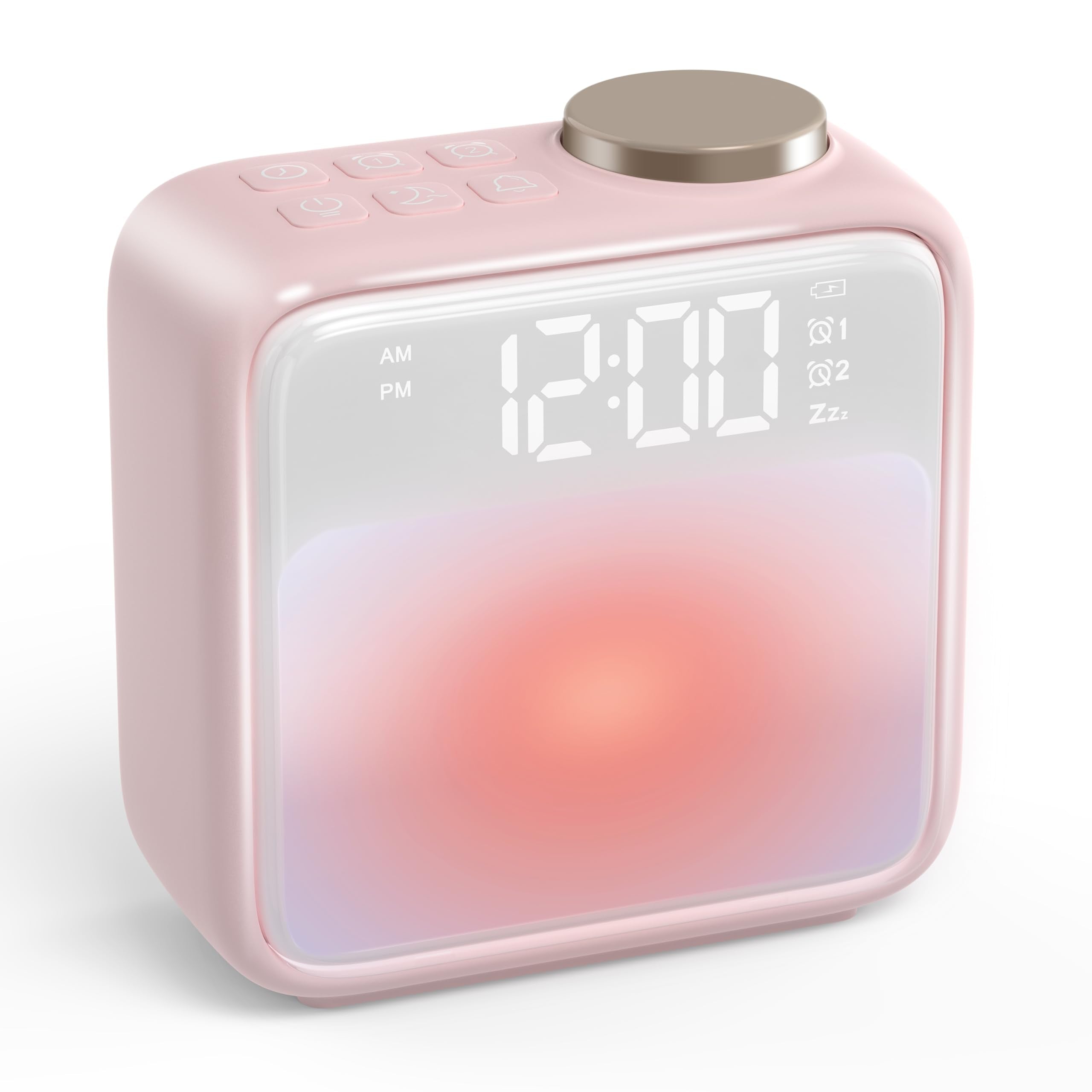 AIRIVO alarm clock with pink night lights supports gentle wake-ups for heavy sleepers.