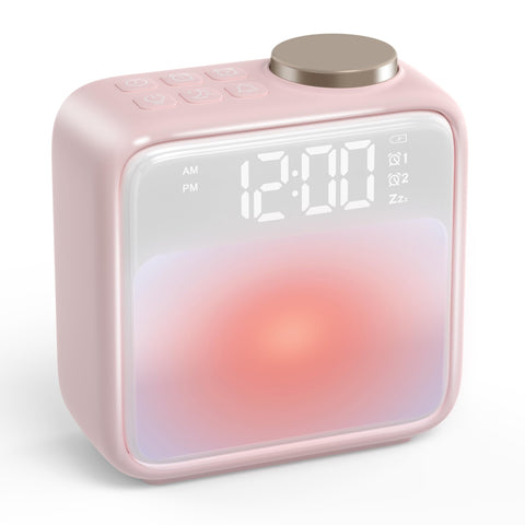AIRIVO alarm clock with pink night lights supports gentle wake-ups for heavy sleepers.