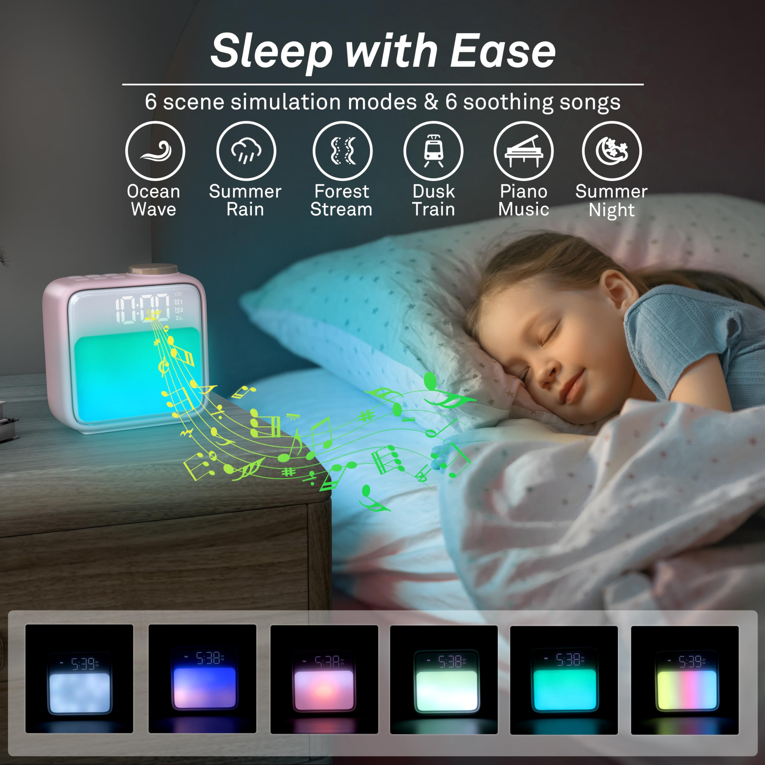 AIRIVO alarm clock doubles as a white noise machine to ease bedtime.