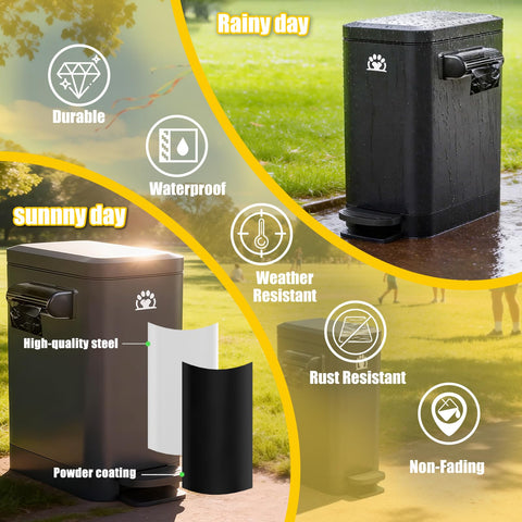 Airjam trash can with wall-mounted bag dispenser for easy bag access