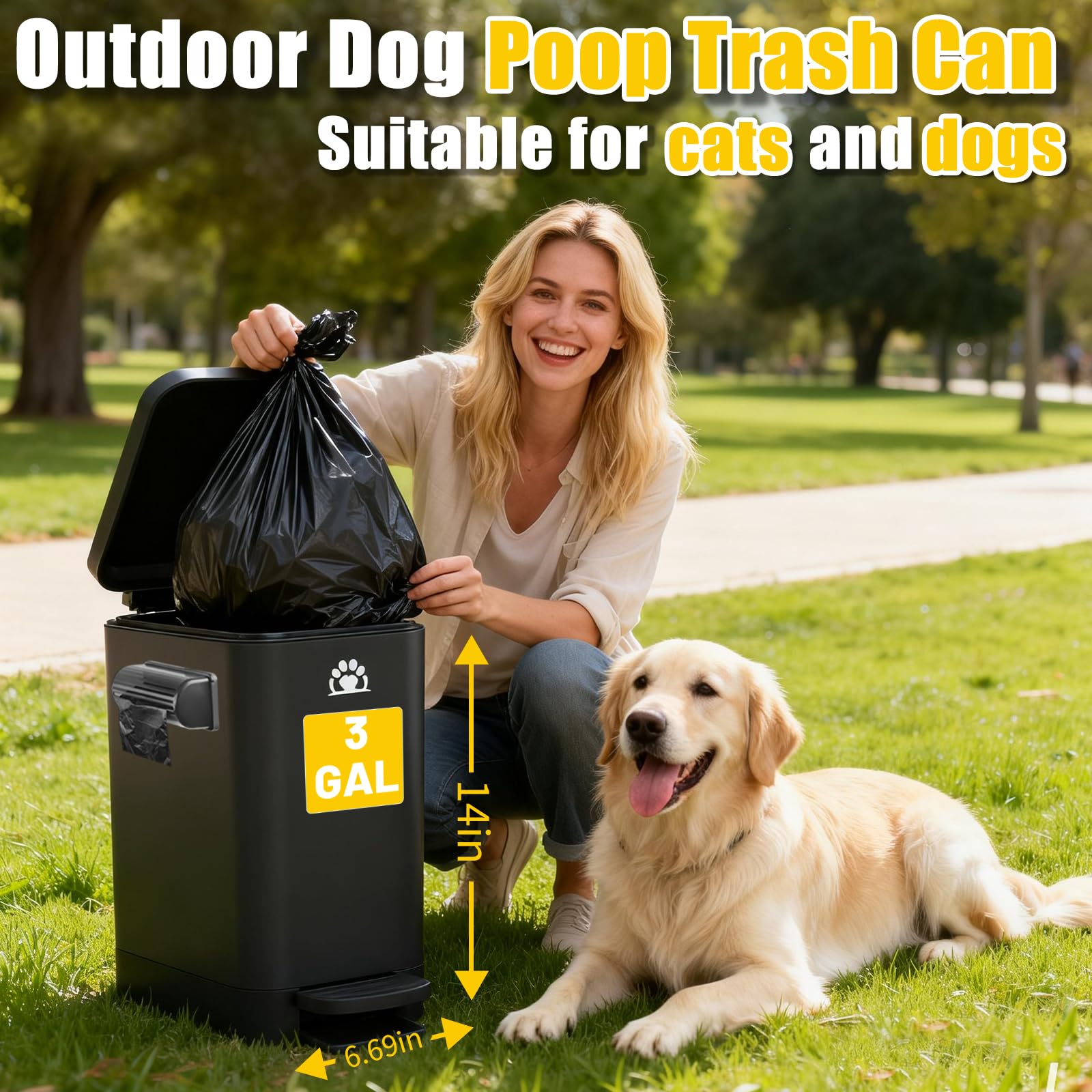 Airjam outdoor trash can with foot pedal in action for hands-free use