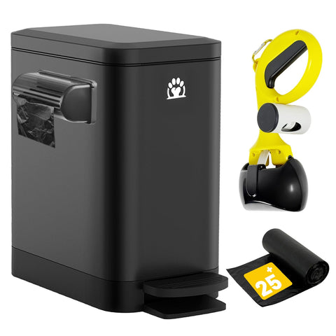 Airjam dog poop trash can with lid closed showing quiet operation
