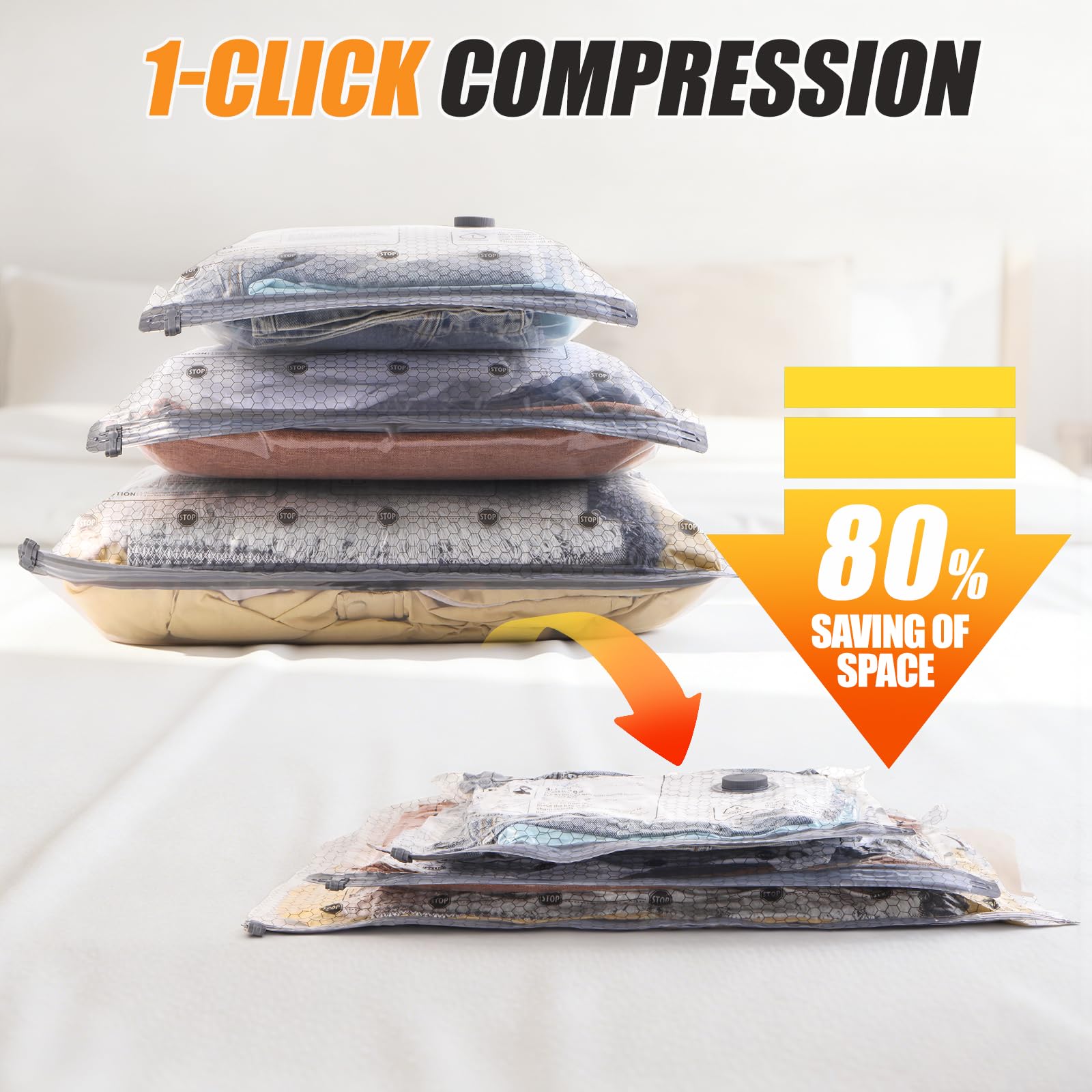 Airlocky 16-pack vacuum bags ready for different sizes in a suitcase