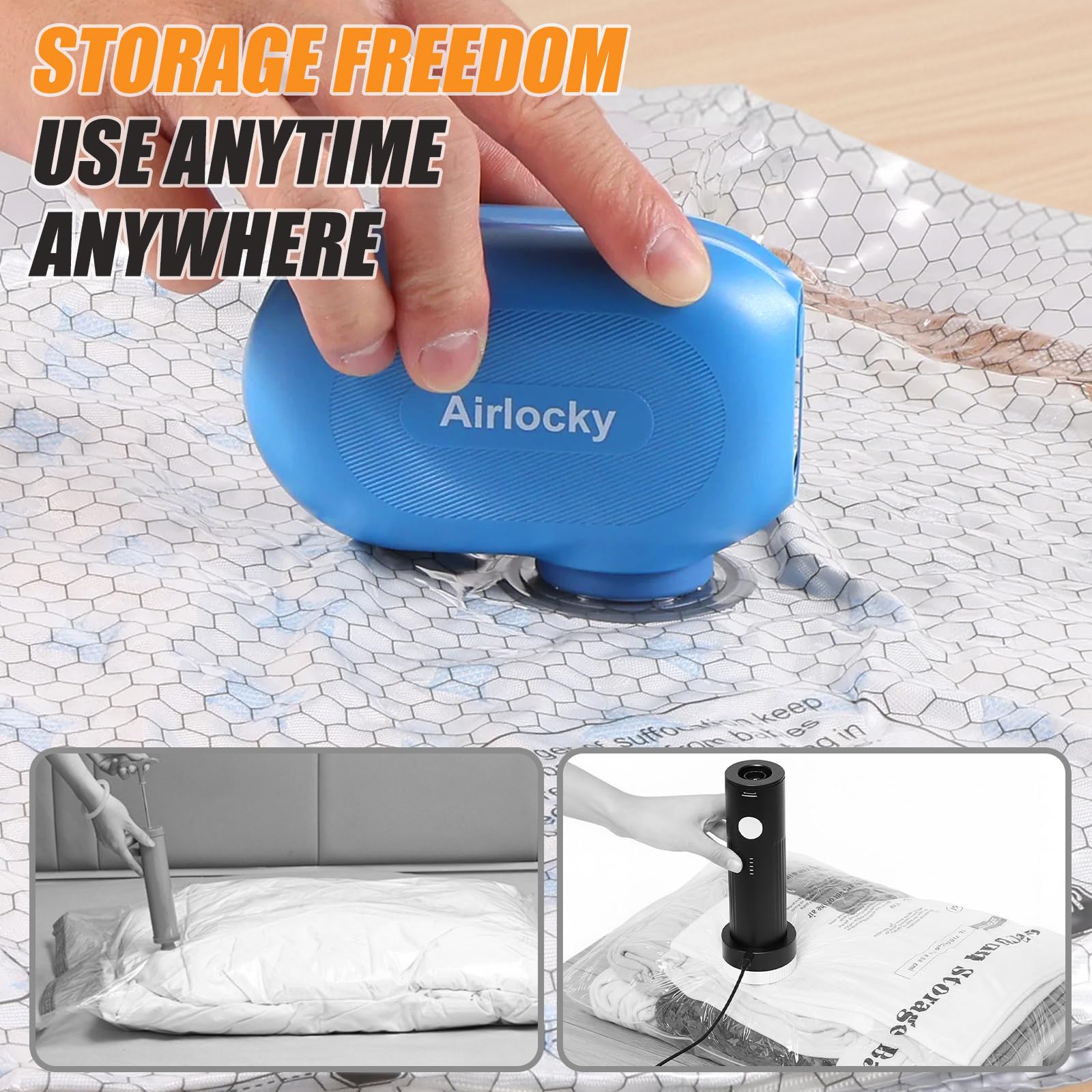 Airlocky organized bedding and clothes using vacuum bags in luggage