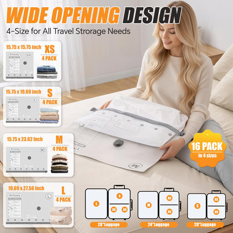 Airlocky vacuum bags XS-S sizes neatly arranged for clothing