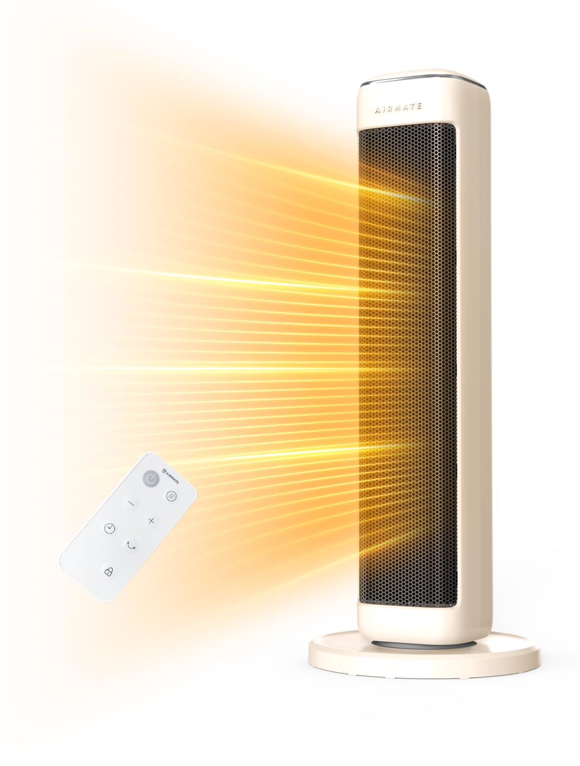 AIRMATE 25-inch space heater front view in beige for large room warmth.