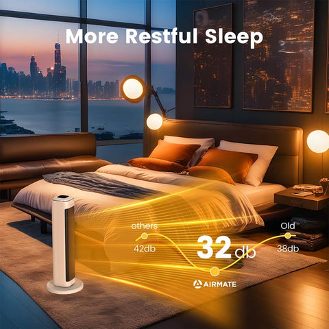 AIRMATE safety features include overheat and anti-tip protection.
